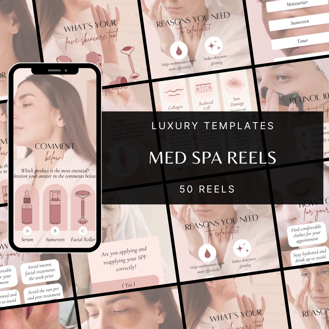 50 Skincare Video Reel Templates β Ready-to-Post Esthetician & MedSpa Reels (Canva Editable)