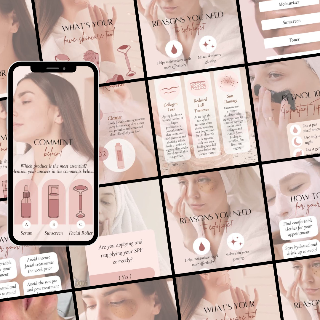 50 Skincare Video Reel Templates β Ready-to-Post Esthetician & MedSpa Reels (Canva Editable)